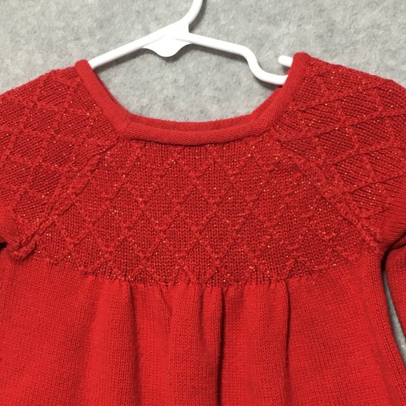 Cat Jack Sweater Dress Infant Girls 6-9m Red Lattice Stitch Knit Long Sleeve - Picture 3 of 6